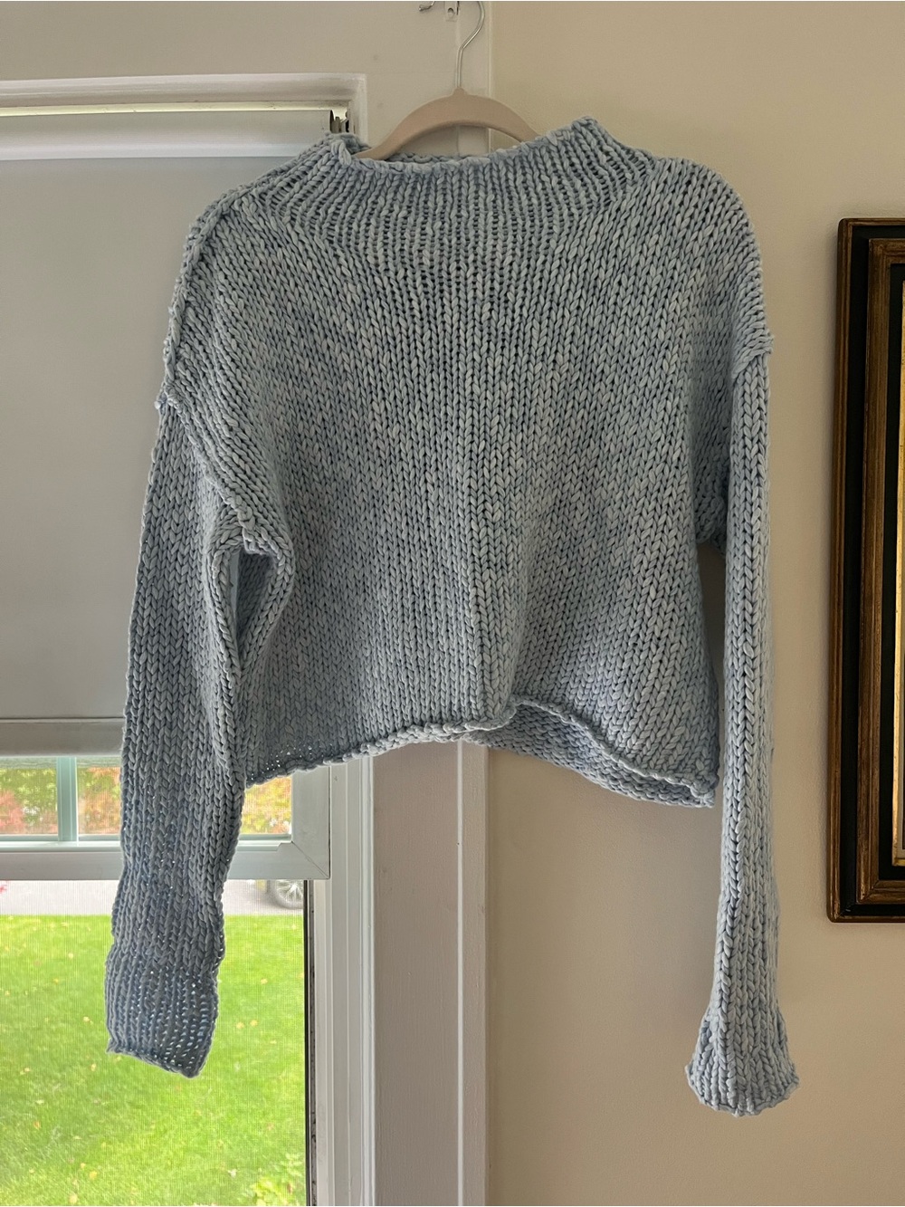 Free People Pale Blue Chunky Cropped Crew Sweater